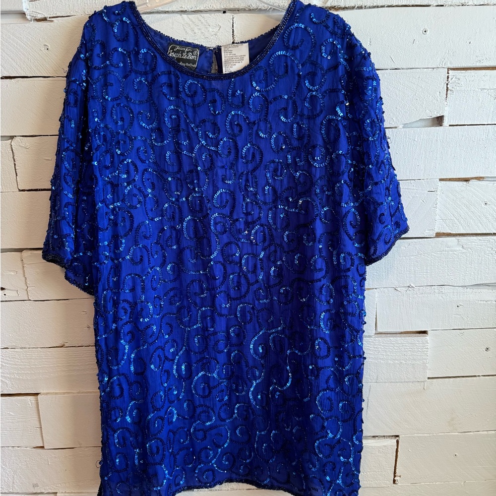 Oleg Cassini Cobalt Blue Embellished Blouse